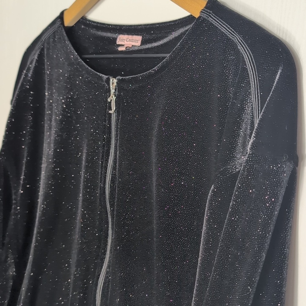 Juicy Couture M Glitter Velour Zip Jacket Y2K Bling Glam Black Y2K Glam Lounge - Picture 5 of 13
